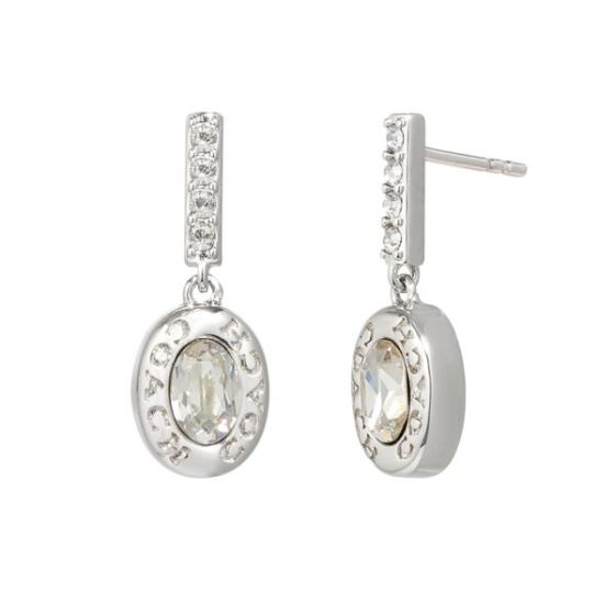 Signature Logo Pave Bar Drop Earrings in Silver