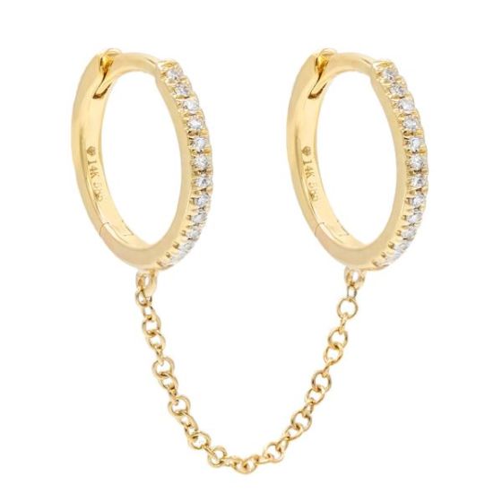 Diamond Double Huggie Chain Earring Size 12MM