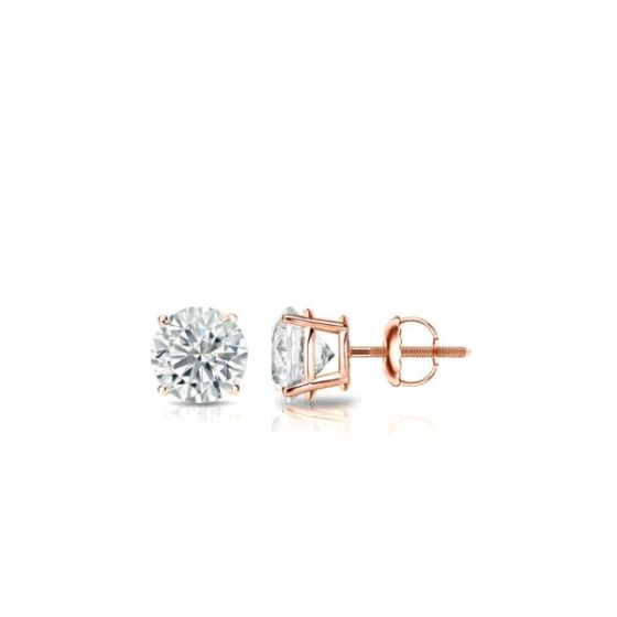 Bright White Round Lab Grown Diamond Screwback Stud in 14K Rose Gold 0.18ct, Color-FG, Clarity-VVS