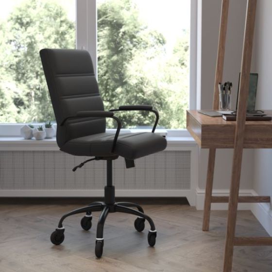 Executive Chair with Black Frame & Arms on Skate Wheels - Black LeatherSoft