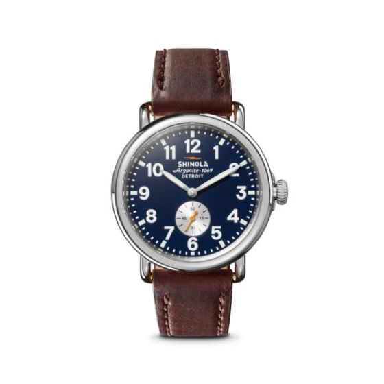 Unisex Runwell Cattail Leather Strap Watch Midnight Blue Dial