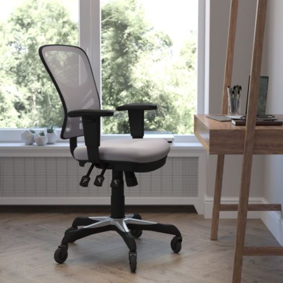 Mid-Back Ergonomic Multifunction Mesh Chair with Polyurethane Wheels-Gray