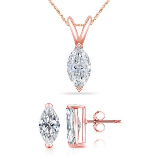 Bright White Pinnacle Marquise Lab Grown Diamond Pendant-Stud Set in 14K Rose Gold 1.00ct, GH, VVS