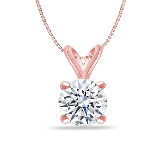 Bright White Round Lab Grown Diamond Pendant in 14K Rose Gold 0.60ct, Color-FG, Clarity-VS SI