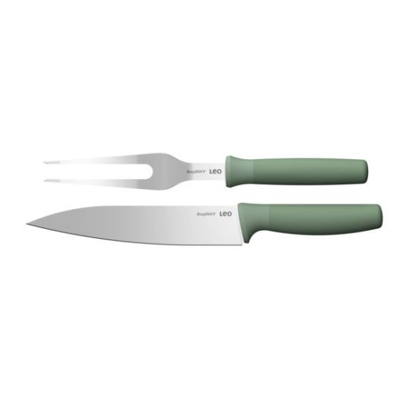Leo Forest 2pc Recycled SS Carving Set, Green PP Handles