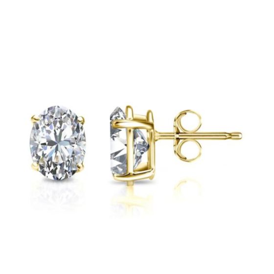 Bright White Pinnacle Oval Lab Grown Diamond Stud in 14K Yellow Gold 1.20ct,Color-GH,Clarity-VVS