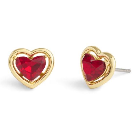 Halo Heart Stud Convertible Earrings - Red/Gold