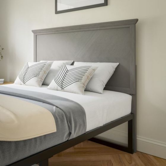 Contemporary Full Size Herring Bone Wooden Headboard Only in Gray Wash