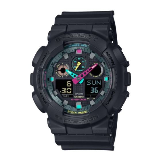 Men's GA-100 Black Resin Watch w/ Fluorescent Accents