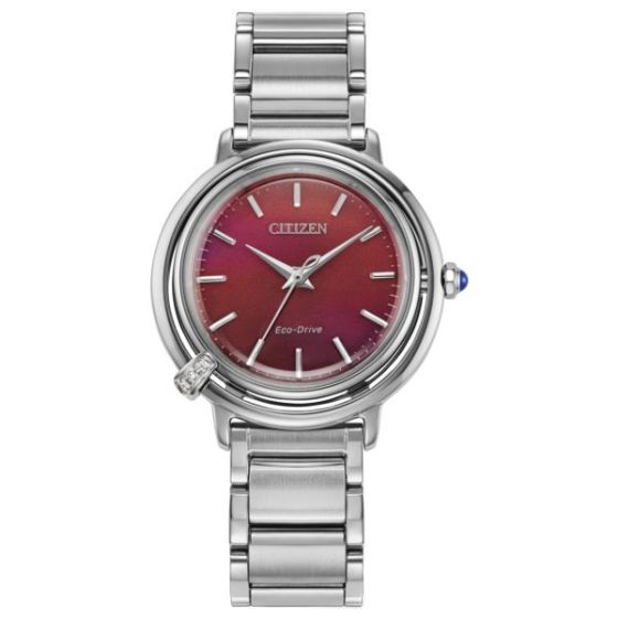 Ladies' Arcly Eco-Drive Silver-Tone Stainless Steel Watch w/ Strap Red Dial
