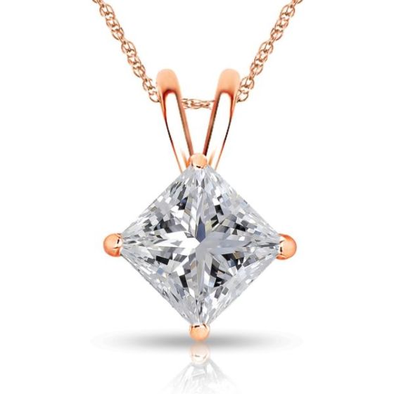 Bright White Pristine Princess cut Lab Grown Diamond Pendant in 14K Rose Gold 0.06ct, GH, VS