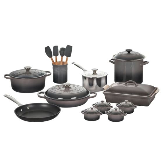 20pc Mixed Material Cookware & Kitchen Set Oyster