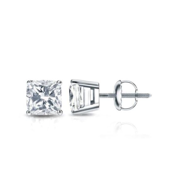 Bright White Pristine Cushion Lab Grown Diamond Screwback Stud in 14K White Gold 1.00ct, GH, VS