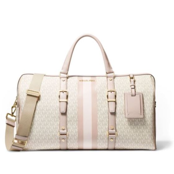Bedford Travel Extra-Large Signature Logo Stripe Weekender Bag-  Vanilla/Soft Pink