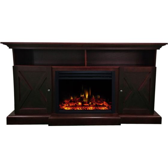62-in. Summit Farmhouse Style Electric Fireplace Mantel with Deep Log Insert, Mahogany