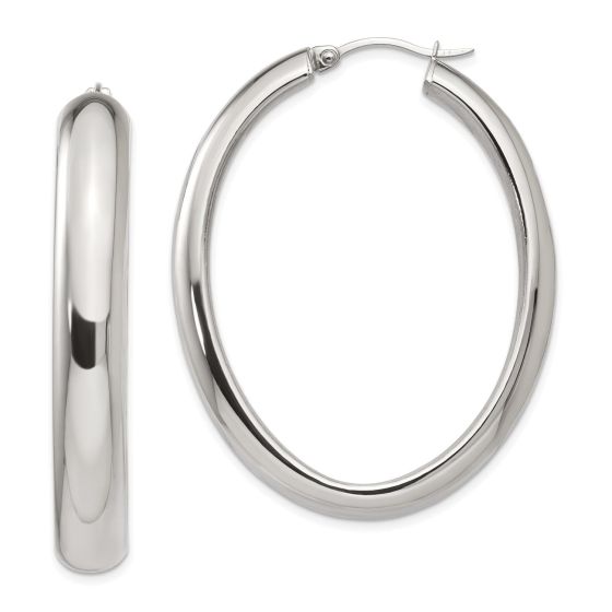 Stainless Steel Polished Hollow Oval Hoop Earrings