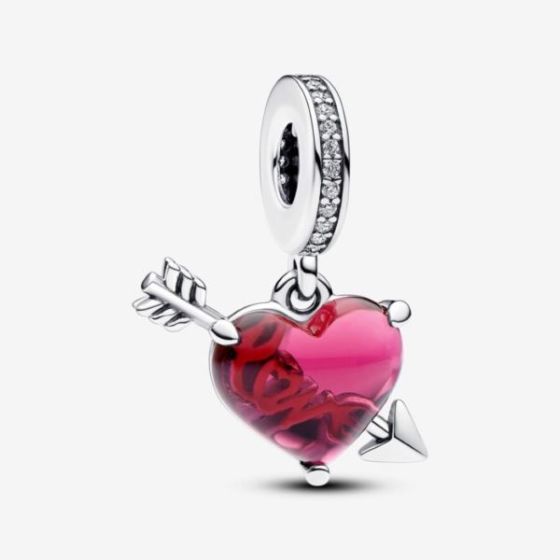 Red Heart & Arrow Murano Glass Charm