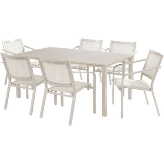Morrison 7-Piece Dining Set with 6 Stackable Aluminum Sling Chairs and 66-in. x 38-in. Dining Table