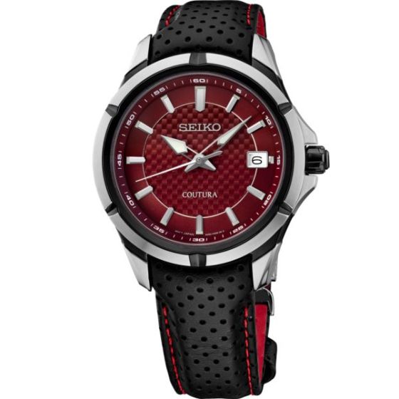 Seiko Coutura SS Quartz Red Textured Dial Racing Inspired Black leather textured strap Red inside