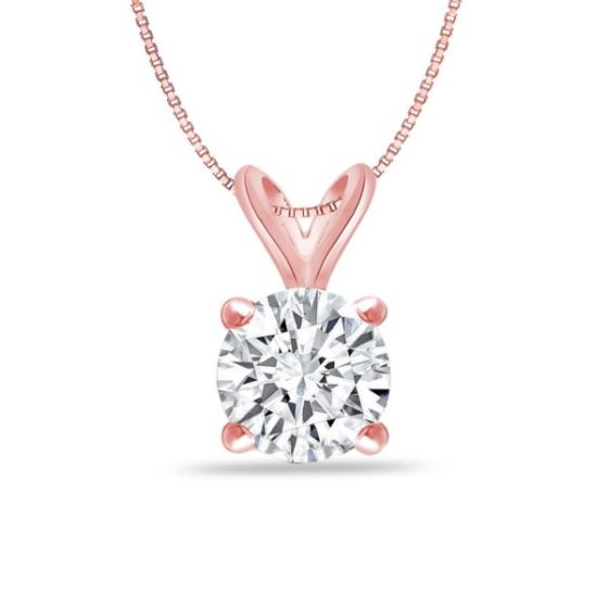 Bright White Round Lab Grown Diamond Pendant in 14K Rose Gold 0.50ct, Color-FG, Clarity-VVS