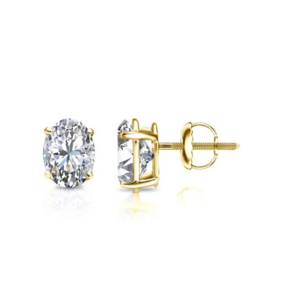 Bright White Pinnacle Oval Lab Grown Diamond Screwback Stud in 14K Yellow Gold 0.60ct, GH, VVS
