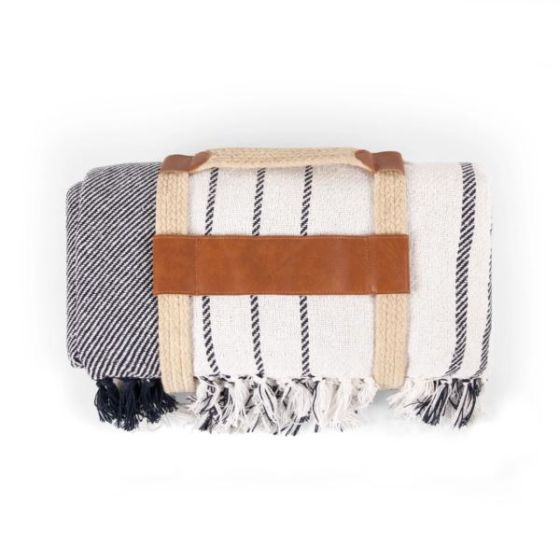 Montecito Cotton Blanket - Blue White Stripe