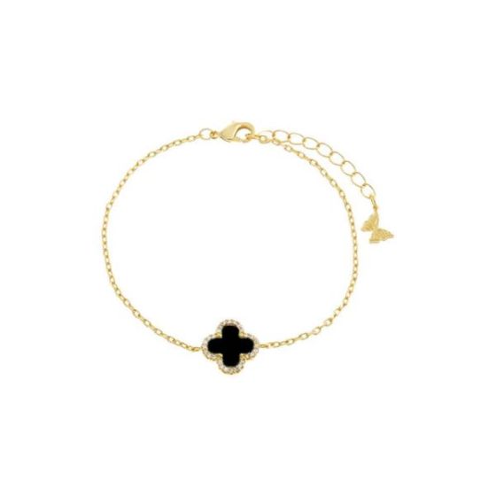 Pave Outlined Four Leaf Clover Bracelet Size 7