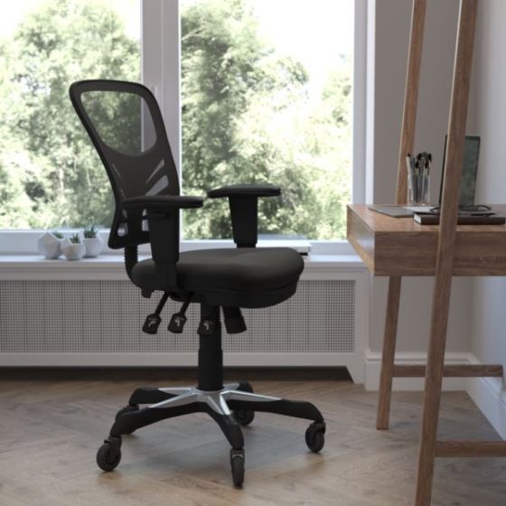 Mid-Back Ergonomic Multifunction Mesh Chair with Polyurethane Wheels-Black