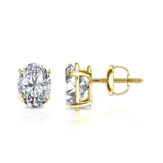 Bright White Pristine Oval Lab Grown Diamond Screwback Stud in 14K Yellow Gold 1.20ct, GH, VS