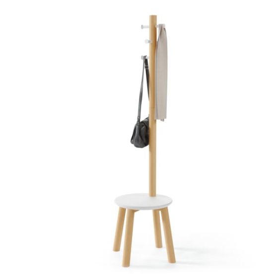 Pillar Stool/Coat Rack Wht/Nat