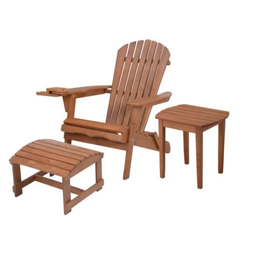 Blizzard - Foldable Adirondack Chair w/Cup Holder, Ottoman & End Table - Walnut