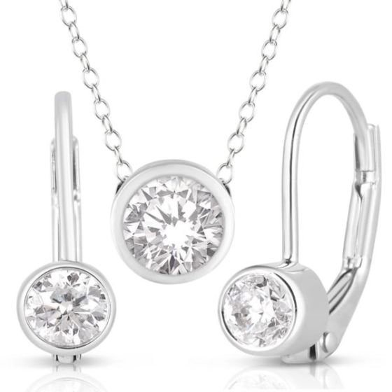 Bezel Set Diamond Earrings and Necklace Set