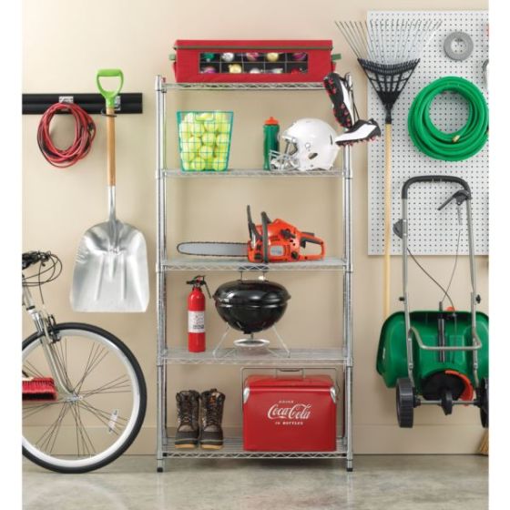 Supreme 5-Tier Shelving with 350 LB Weight Capacity per Shelf, 72-In. H x 36-In. W x 14-In. D, Chrom