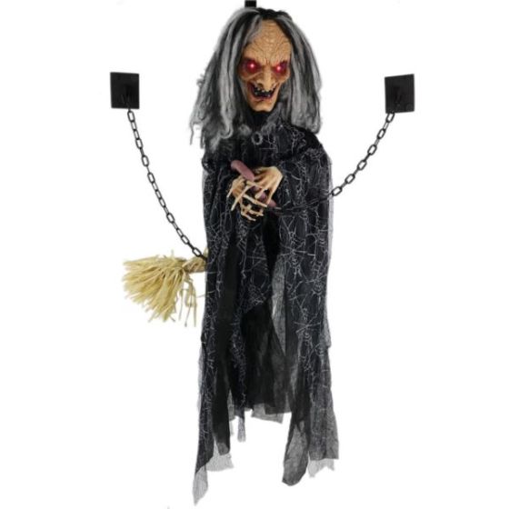 Animatronic Witch Door Greeter with Lights and Sound, Indoor/Covered Outdoor Halloween Decoration