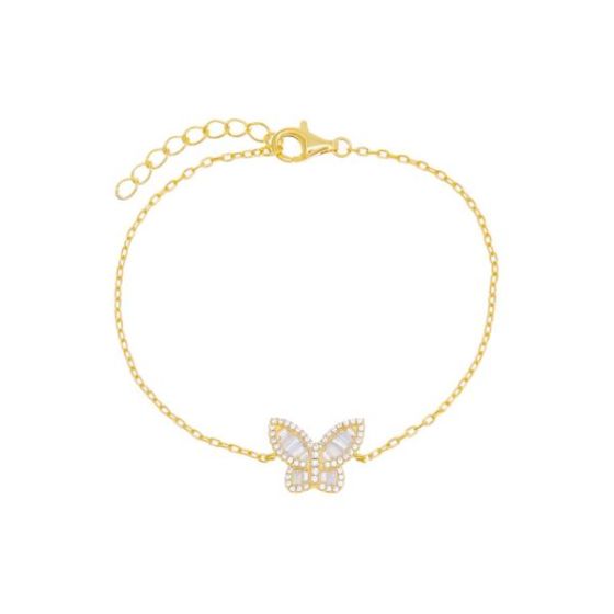 Baguette X Pave Butterfly Bracelet Size 7
