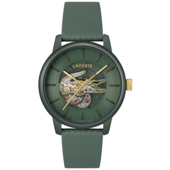 Men's 12.12 Automatique Green Leather Strap Watch Green Croc Dial