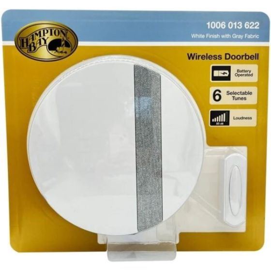 Hampton Bay Wireless Doorbell in White with Gray Fabric
