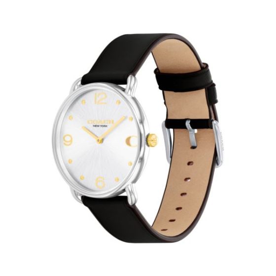 Ladies' Elliot Black Leather Strap Watch Silver Dial