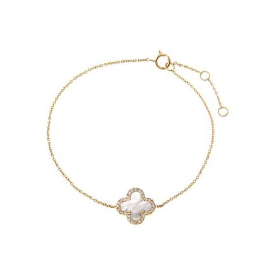 Diamond Pave Stone Clover Bracelet 14K Size 7