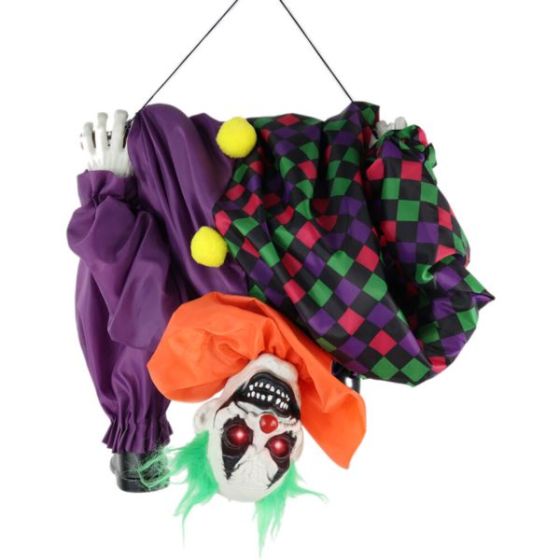 Animatronic Upside Down Clown on Swing with Lights and Sound, Indoor/Covered Outdoor Halloween Decor
