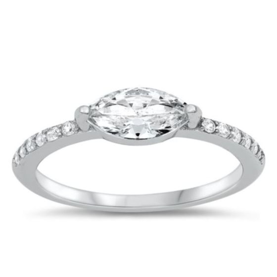 Sterling silver side set marquise center CZ ring: Size 6
