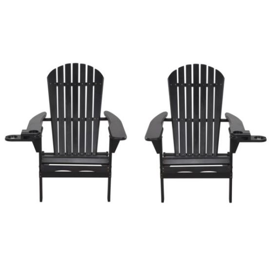 Blizzard - 2 Foldable Adirondack Chairs w/Cup Holders - Black