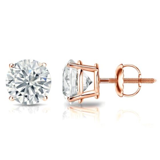 Bright White Round Lab Grown Diamond Screwback Stud in 14K Rose Gold 2.40ct, Color-FG, Clarity-VVS