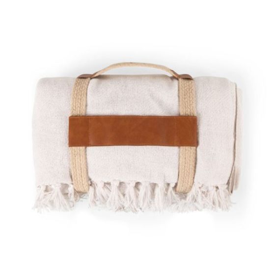 Montecito Cotton Blanket - White & Taupe