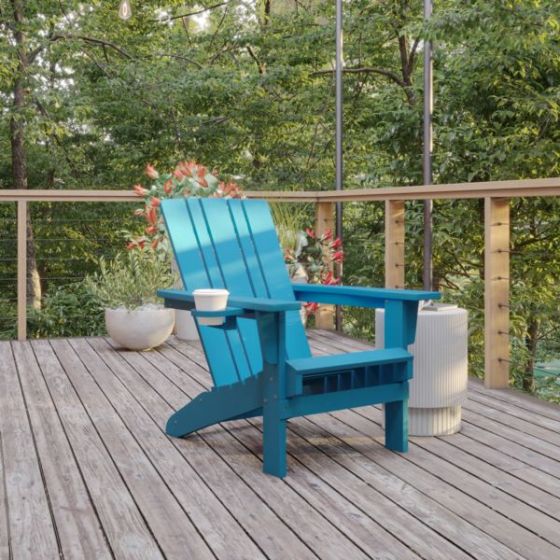 Commercial Grade All-Weather Adirondack Chair with Swiveling Cupholder - Blue