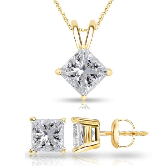 Bright White Pristine Princess cut Lab Grown Diamond Screwback Set in 14K Yellow Gold 1.20ct, GH, VS