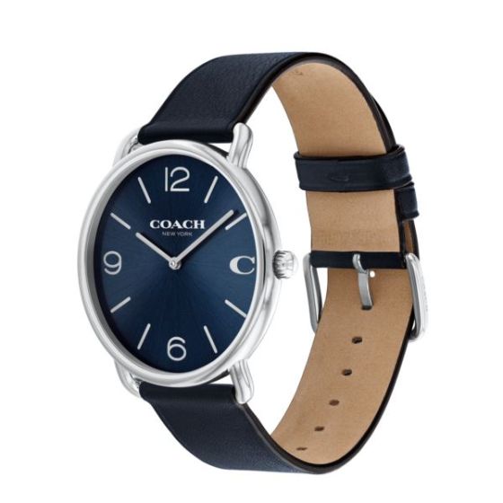 Men's Elliot Navy Leather Strap Watch Navy Dial
