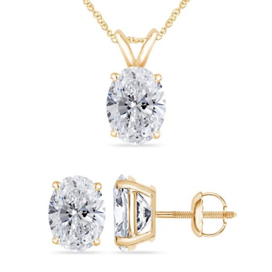Bright White Pinnacle Oval shape Lab Grown Diamond Screwback Set in 14K Yellow Gold 1.20ct, GH,VVS