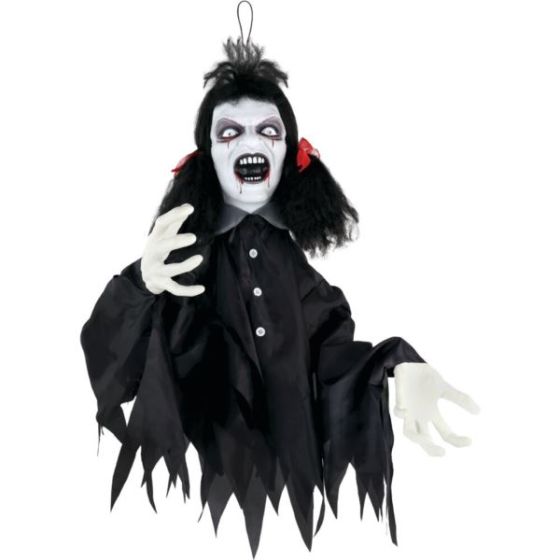 Hanging Animatronic Demon Girl or Groundbreaker with Lights and Sound, Indoor/Covered Outdoor Hallow