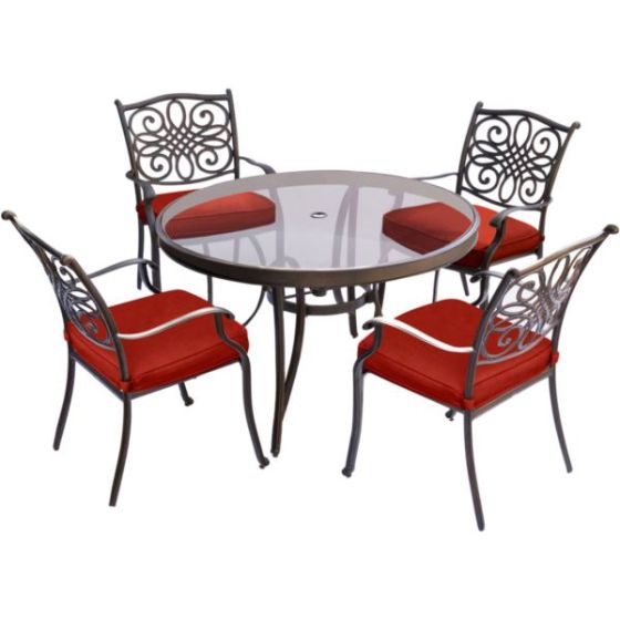 Traditions 5-Piece Dining Set in Red with 47 in. Glass-top Table